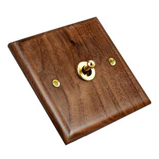 国际电工美式黑胡桃实木面板黄铜拨杆复古开关86型民宿仿古风插座