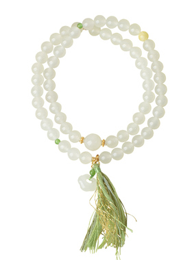 凤飞凰和田白玉双圈手串锁骨链