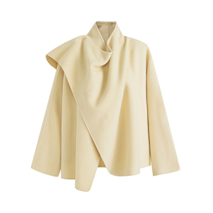 UNSPOKEN100羊毛不规则领双面呢外套女秋冬2025新款廓形短款大衣