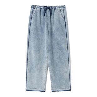 klee klee秋冬女环保棉针织牛仔松紧腰宽松休闲直筒裤K0253PA32