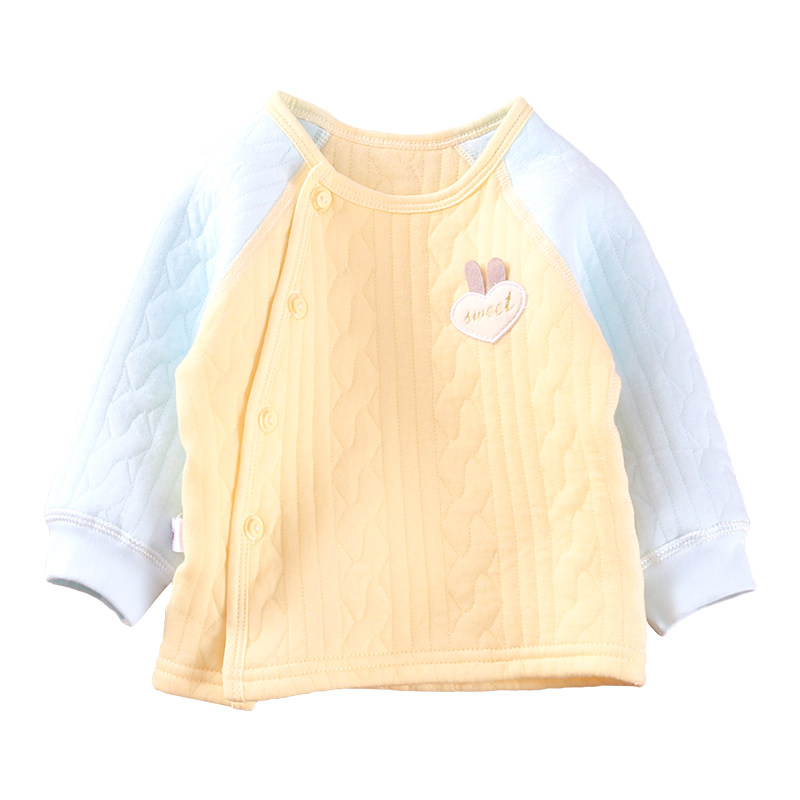 初生婴幼儿秋季保暖衣服男女童宝宝冬款夹棉贴身内衣偏襟无骨上衣
