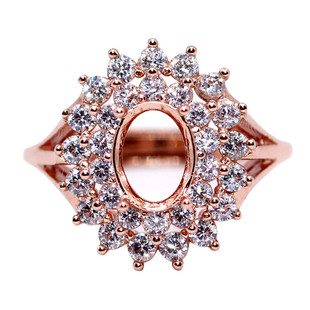 色戒鸽子蛋双围钻925银戒指托粉色时尚夸张潮人 4*6-10*12活口