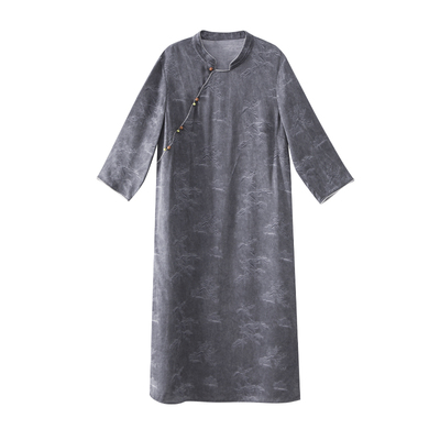 美丽客栈新中式改良斜襟连衣裙春