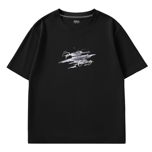 班尼路凉感短袖t恤男款夏季青少年潮流印花五分袖宽松百搭半截袖A