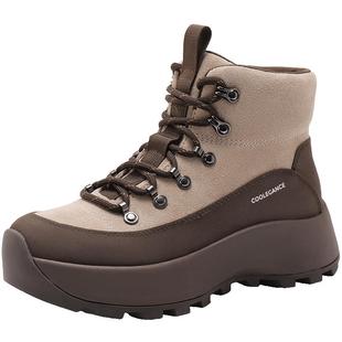 百丽女鞋子厚底高帮鞋冬季新款户外休闲马丁靴加绒短靴B8B1DDD4