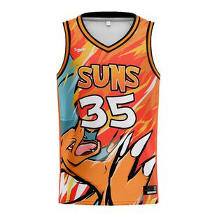 【宝可梦】TEAMNAME定制球衣橙色喷火龙35号儿童美式街头篮球服男