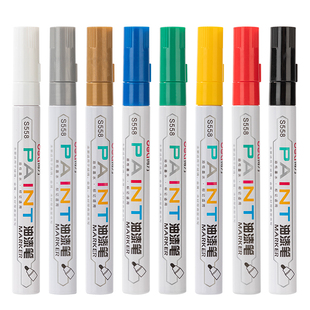 得力金色油漆笔新春新年涂鸦笔DIY防水不掉色白色记号笔油性马克笔轮胎笔画鞋笔黄色黑色工业补漆笔汽车红色