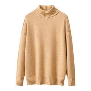 春竹100%羊毛加厚25秋冬新款保暖高领宽松慵懒风减龄毛衣女羊毛衫