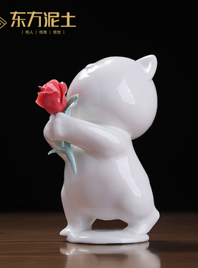 陶瓷可爱小猫咪摆件送女友送老婆爱意表达礼物桌面动物轻奢装饰品