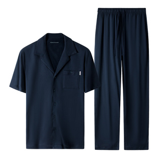 schiesser舒雅家居服男士春夏季薄款纯棉短袖长裤宽松睡衣休闲服