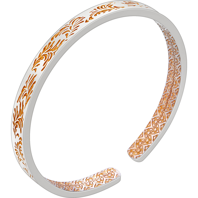 老银匠s999足银描金手镯唐草纹实心开口古法金纹颂纯银镯子送妈妈