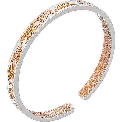 老银匠s999足银描金手镯唐草纹实心开口古法金纹颂纯银镯子送妈妈