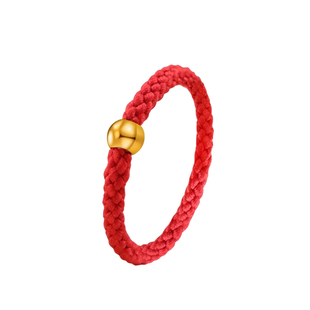 999足金黄金转运珠纯金戒指女黑绳编织小金珠金豆红绳情侣对戒男