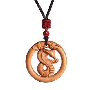 桃木十二生肖属相挂件本命年护身符男女士婴儿马蛇吊坠钥匙扣项链