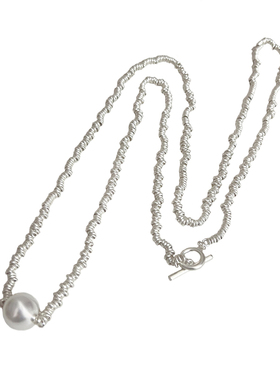 金属冷淡风环环相扣珍珠吊坠项链女时尚个性气质百搭叠戴毛衣链