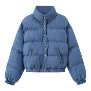 Jennie同款蓝色牛仔羽绒棉服女冬季新款韩系宽松显瘦短款棉袄外套