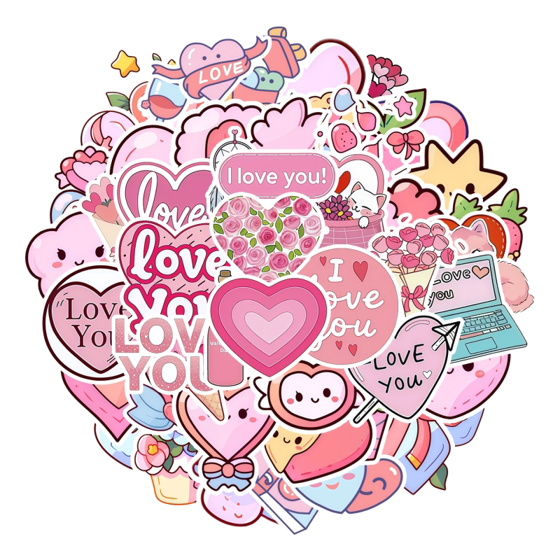 50张粉色浪漫ILOVEYOU心形贴纸