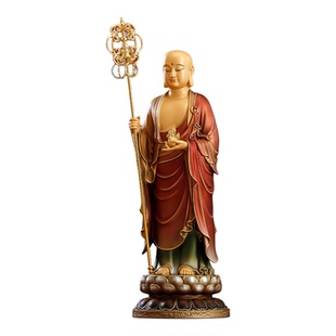 圆通佛具 黄铜贴金地藏王菩萨佛像 站像地藏菩萨铜像唐彩雕像摆件