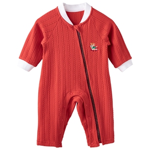 [圣诞之夜]aqpa爱帕宝宝儿童春秋长袖拉链连体衣婴幼儿提花连体衣