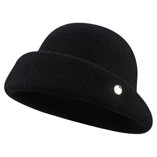 韩系卷边优雅羊毛礼帽大头围冬季保暖帽纯色复古时尚千金渔夫盆帽