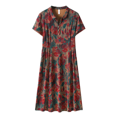 今年流行中老年女装碎花短袖裙子