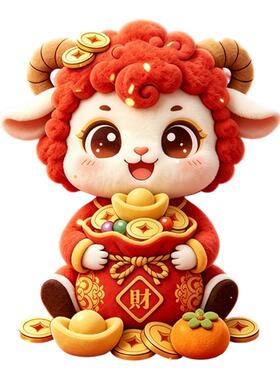 头顶铜钱小羊墙贴满袋金元宝财字贴画好撕无残胶墙面旺生意遮瑕贴