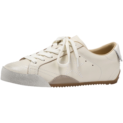 BellaLily2025秋季新款时尚百搭休闲小白鞋牛皮板鞋女做旧小脏鞋