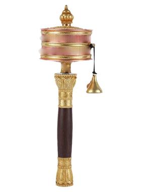 藏式手摇铜制亚青双层六字转筒铜