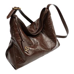 红谷包包女2026新款油蜡皮腋下包时尚大容量单肩斜挎包真皮女士包