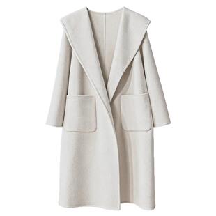 秋冬连帽双面毛呢大衣女2025新款羊毛大衣高级感外套大码女装胖mm