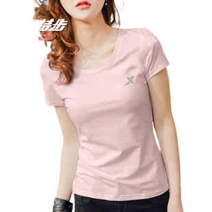 特步短袖t恤女夏季圆领薄款透气宽松休闲服正品显瘦上衣半袖女装