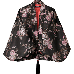 扶郎 原创设计师女装 暗黑系锦缎和风日系改良阔袖流苏唐装短外套