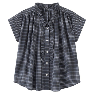 画风drawwind格子短袖衬衫女