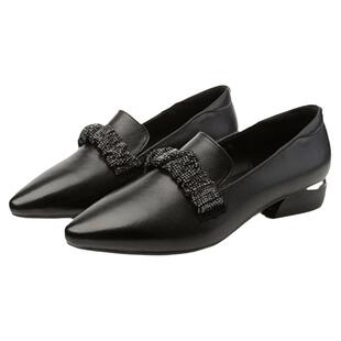 33码女鞋子新款小皮鞋尖头浅口粗跟妈妈鞋夏季休闲一脚蹬软底单鞋