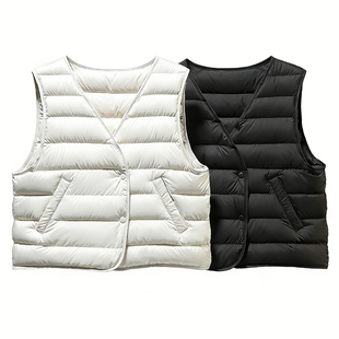 90鹅绒羽绒服马甲女V领内胆2025新款轻薄短款内搭保暖坎肩背心潮