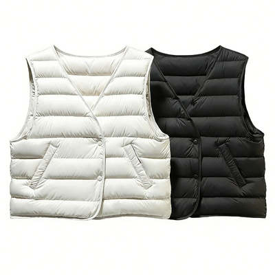 90鹅绒羽绒服马甲女V领内胆2025新款轻薄短款内搭保暖坎肩背心潮