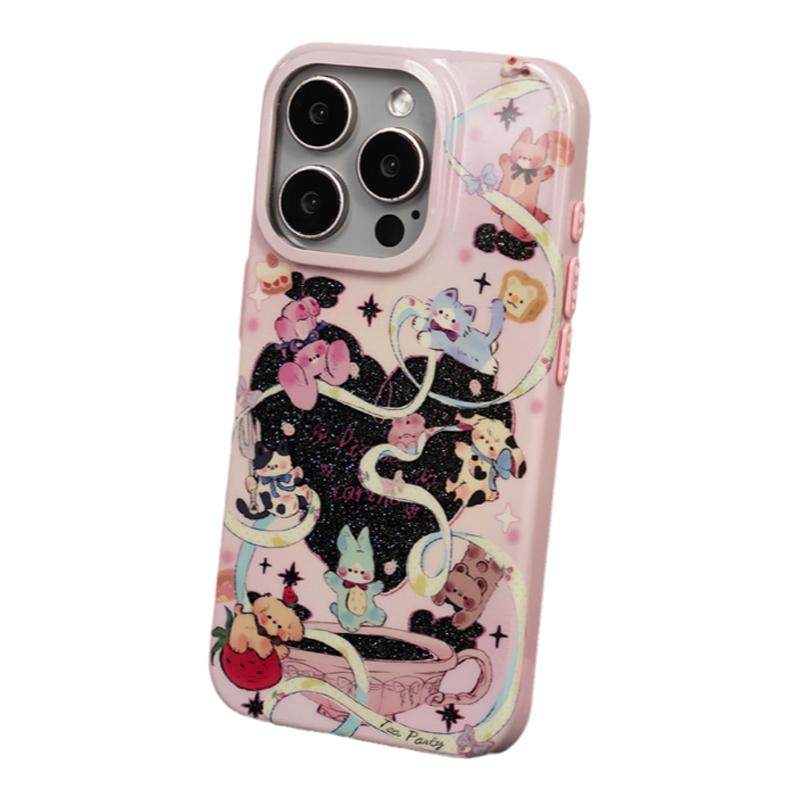 灰岛 黑粉动物下午茶手机壳 原创设计双层印花 适用于苹果iPhone17 16 15 14 ProMax 甜美可爱 少女
