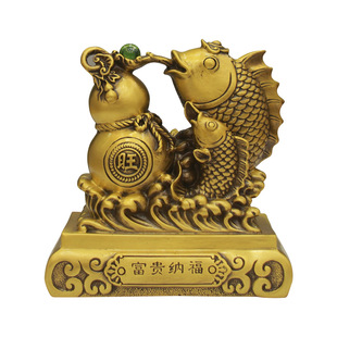铜鱼铜器葫芦鱼旺家财双鲤鱼吐珠纯黄全铜富贵纳福电视柜装饰摆件