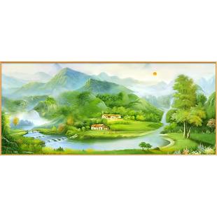 聚宝盆山水画客厅挂画沙发背景墙装饰画招财风景手绘油画大气壁画