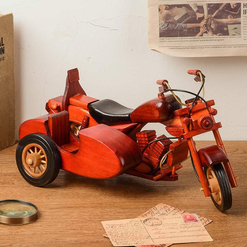 复古木质摩托车摆件创意家居桌面木质摆件模型工艺品摩托车装饰
