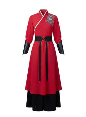 雪龙吟中国舞花木兰红色打鼓服