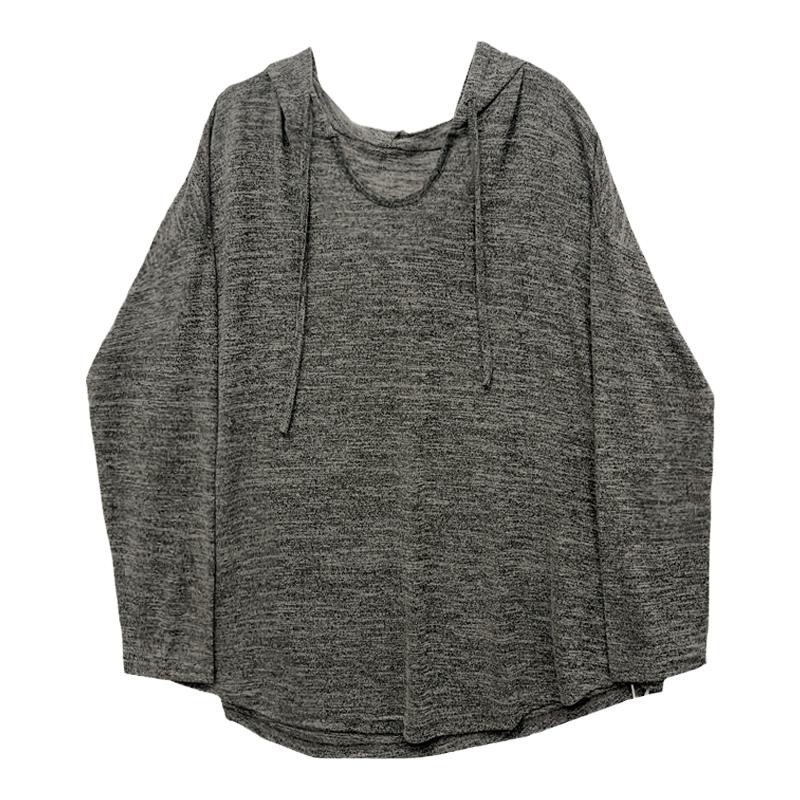 垂感遮肉。慵懒风杂色连帽针织衫女春夏宽松大码长袖T恤上衣卫衣