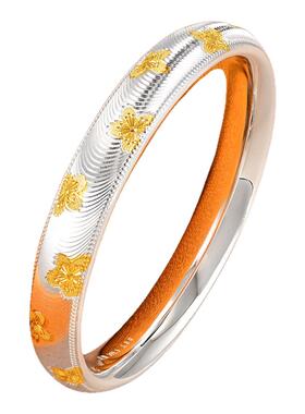 银千造宽面猫眼足银9999手镯女闭口轮胎纯银镯子碎冰冰吉言银镯子