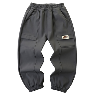 男童一体绒运动裤2026秋冬中大童儿童加绒工装裤软壳登山裤子6750