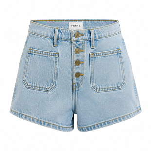香港代购Frame Denim浅蓝色4粒扣前口袋高腰女士休闲牛仔短裤