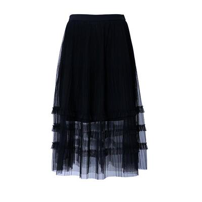 SOMSOM/索玛夏季新款纯色薄透网纱多层褶皱收腰半身裙女