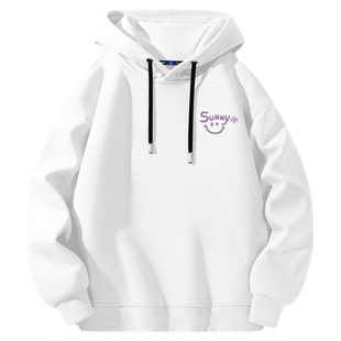 GENIOLAMODE连帽卫衣男款冬季2025新款加绒保暖休闲男士白色帽衫