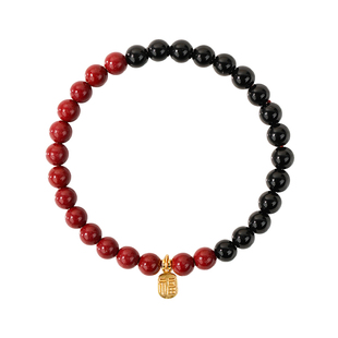 朱砂手串女款本命年天然黑玛瑙串珠手链红色马年招财纳福礼物