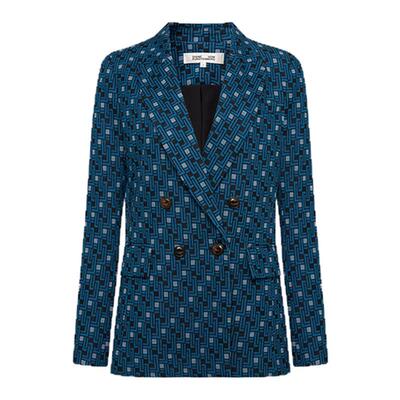 DVF蓝绿方型环扣针织提花外套