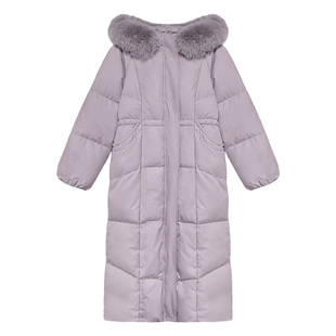 贰羊设计【草木笙】90白鸭绒连帽紫色羽绒服女中长款冬季保暖外套